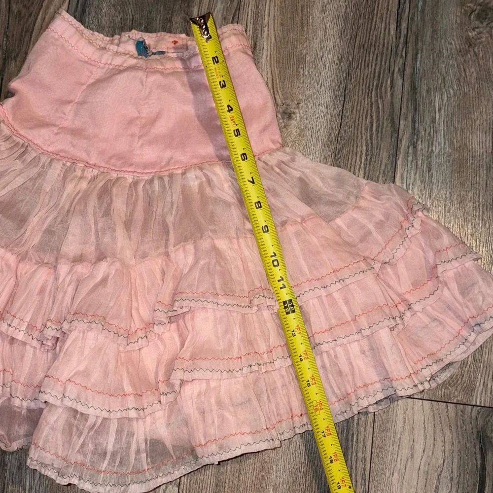 Vintage Pink Tiered Ruffle Crinoline Skirt Kids Metal Zipper Sheer Petticoat